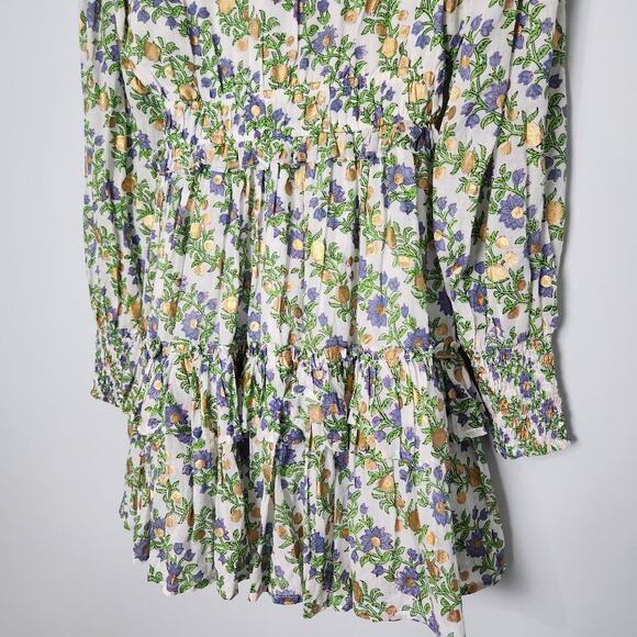 NEW Oliphant Smocked Waist V-neck Mini Dress Lupina Peri Floral Long Sleeve, S - Picture 12 of 15